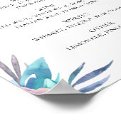 水彩ブルーとピンクのフローラ結婚ズのドリンクバー ポスター (角)