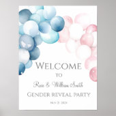 水彩ブルーとピンクの性別が歓迎を表明 ポスター (正面)