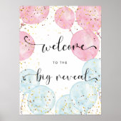 水彩ブルーとピンクの性別が歓迎を表明 ポスター (正面)