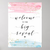 水彩ブルーとピンクの性別が歓迎を表明 ポスター (正面)