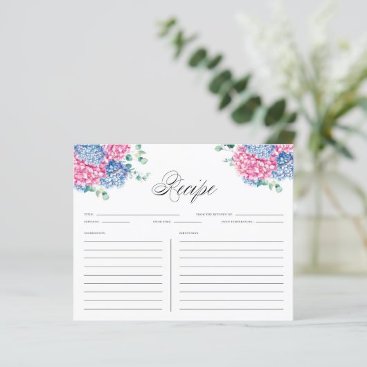 水彩ブルーとピンクアジサイレシピカード (スタンド正面)