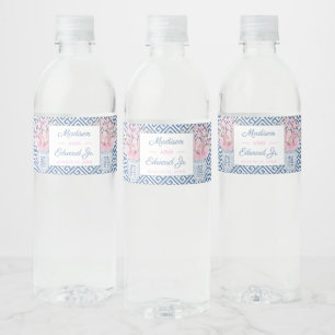 水彩ブルーとピンクジンジャージャーウェディングシャワー ペットボトルラベル