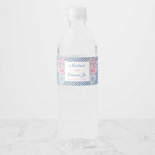 水彩ブルーとピンクジンジャージャーウェディングシャワー ペットボトルラベル (正面)