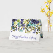 水彩ブルーと白の冬の花誕生日 カード (黄色い花)