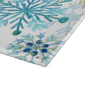 水彩ブルーと金ゴールドグリッター冬の雪片 カッティングボード (角)