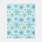 水彩ブルーと金ゴールドグリッター冬の雪片 フリースブランケット (正面)