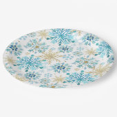 水彩ブルーと金ゴールドグリッター冬の雪片 ペーパープレート (アングル)