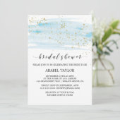 水彩ブルーと金ゴールドスパークルブライダルシャワー 招待状 (スタンド正面)