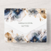 水彩ブルーと金ゴールドフローラ結婚ズ オールインワン招待状 (裏面)