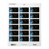 水彩ブルーと金ゴールド結婚の花 ラベル (フルシート)