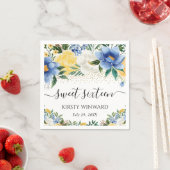 水彩ブルーと黄色の花のSweet sixteen スタンダードカクテルナプキン (インサイチュ)