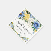 水彩ブルーと黄色の花のSweet sixteen スタンダードカクテルナプキン (角)