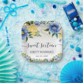 水彩ブルーと黄色の花のSweet sixteen ペーパープレート (パーティー)