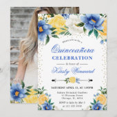 水彩ブルーと黄色の花キンセアニェラ 招待状 (正面/裏面)