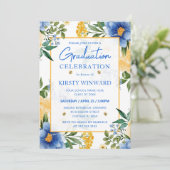 水彩ブルーと黄色の花卒業式 招待状 (スタンド正面)