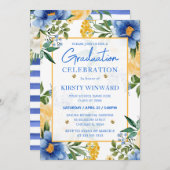 水彩ブルーと黄色の花卒業式 招待状 (正面/裏面)