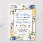 水彩ブルーと黄色の花甘い16 招待状 (正面)