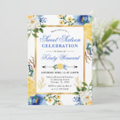 水彩ブルーと黄色の花甘い16 招待状 (スタンド正面)