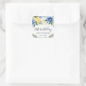 水彩ブルーと黄色の花誕生日 スクエアシール (バッグ)