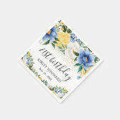 水彩ブルーと黄色の花誕生日 スタンダードカクテルナプキン (角)