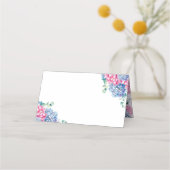 水彩ブルーとPInkアジサイ結婚ズ プレイスカード (正面)