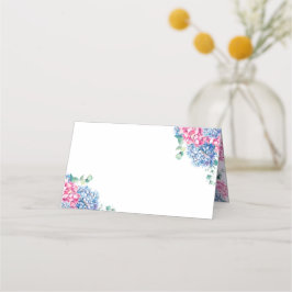 水彩ブルーとPInkアジサイ結婚ズ プレイスカード