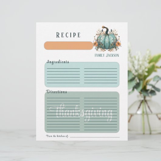 水彩ブルーのパンプキン感謝祭のバインダーページ (スタンド正面)