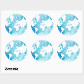 水彩ブルーのワールドマップ ラウンドシール (シート)