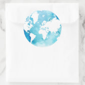 水彩ブルーのワールドマップ ラウンドシール (バッグ)