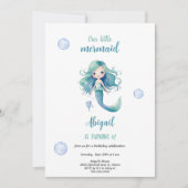 水彩ブルーの人魚の誕生日招待状 招待状 (正面)