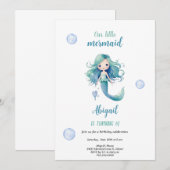 水彩ブルーの人魚の誕生日招待状 招待状 (正面/裏面)