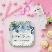 水彩ブルーの夏の花 ブライダルシャワー ペーパープレート (パーティー)