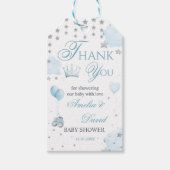 水彩ブルーの小さなプリンス風船感謝祭 ギフトタグ (正面)