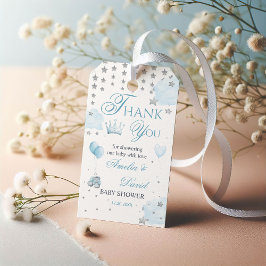 水彩ブルーの小さなプリンス風船感謝祭 ギフトタグ