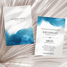 水彩ブルーの洗練されたウェディング招待状