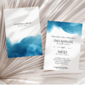 水彩ブルーの洗練されたウェディング招待状 案内状