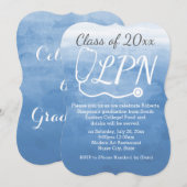 水彩ブルーの看護師 LPN 看護学校卒業パーティー 招待状 (正面/裏面)