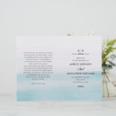 水彩ブルーの結婚式。エレガントなプログラムを折りたたみ (スタンド正面)