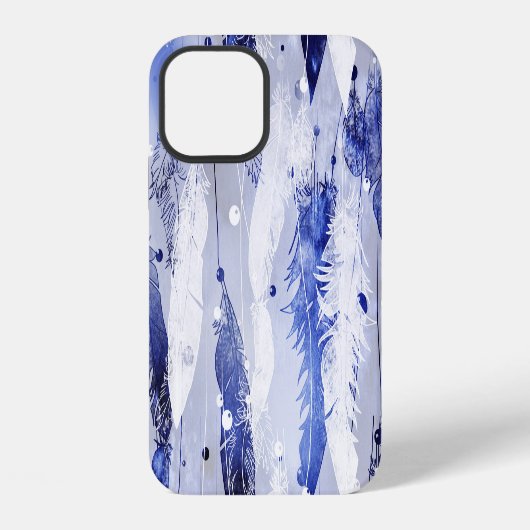 水彩ブルーの羽模様 iPhoneケース (裏面)