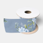 水彩ブルーの花のウェディングシャワーウェルカム サテンリボン (リール)