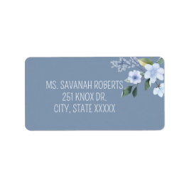 水彩ブルーの花モチーフの結婚式返品ラベル ラベル