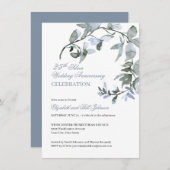 水彩ブルーの花モチーフ 25周年結婚記念日 招待状 (正面/裏面)