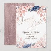 水彩ブルーの花 結婚式の延期・日程変更のお知らせカード セーブザデート (正面/裏面)