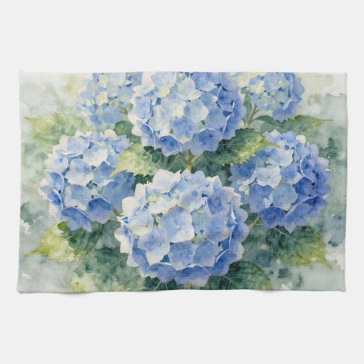 水彩ブルーアジサイの花束 キッチンタオル (横)