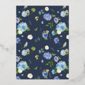 水彩ブルーアジサイフローラベビーシャワー 箔招待状 (裏面)