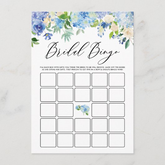 水彩ブルーアジサイブライダルシャワービンゴ エンクロージャーカード (正面)
