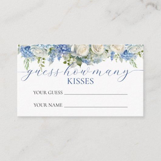 水彩ブルーアジサイ推測する数キス エンクロージャーカード (正面)