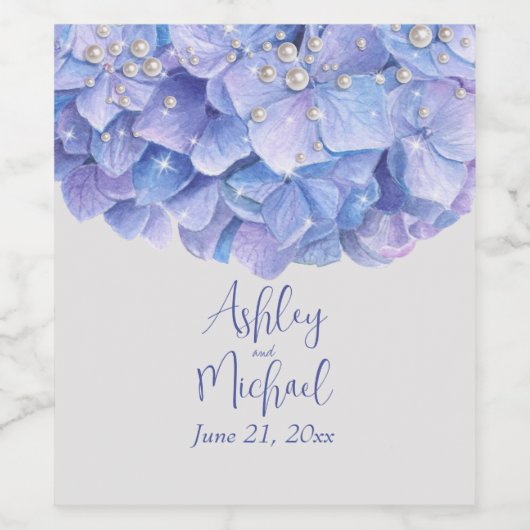 水彩ブルーアジサイ結婚ズゲストギフト ワインラベル (シングルラベル)