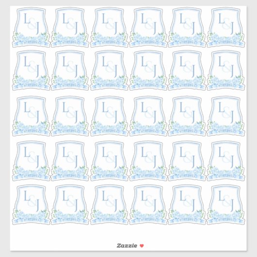 水彩ブルーアジサイ結婚ズモノグラム シール (シート)