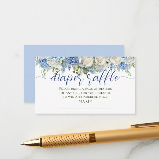 水彩ブルーアジサイ花おむつラッフル エンクロージャーカード (正面/裏面インサイチュ)